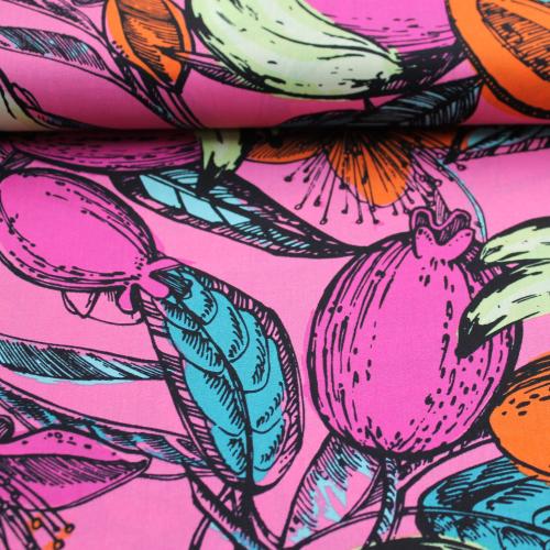 Viskose Rayon mit Baumwolle "Früchte" pink